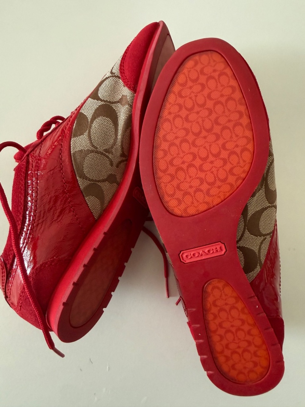 Coach Kodie Siignature Red Suede and Patent Leather Sneakers Size 8,5 M - Picture 5 of 7